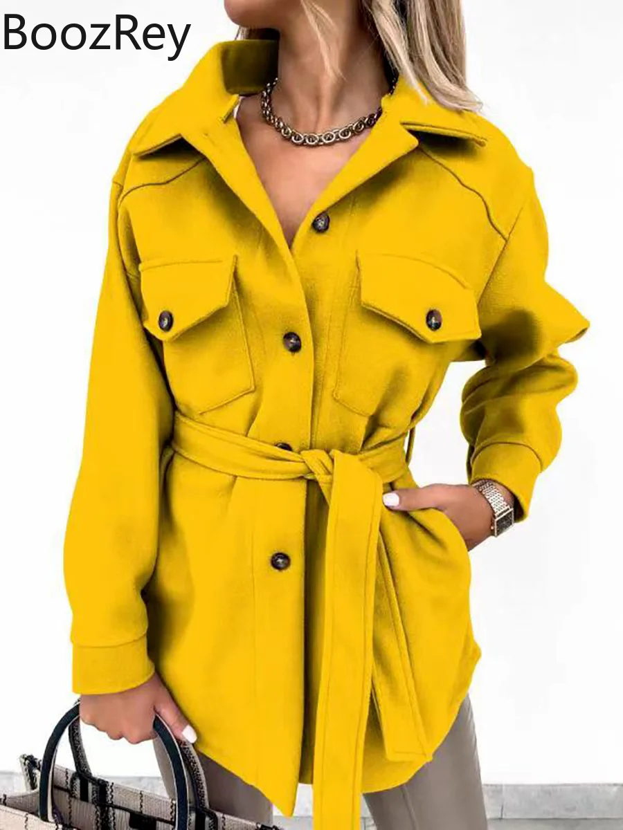 

BoozRey 2021 Fall Winter Women Solid Long Sleeve Lapel Button Lapel Woolen Korean Fashion Jacket Harajuku Vintage Clothes