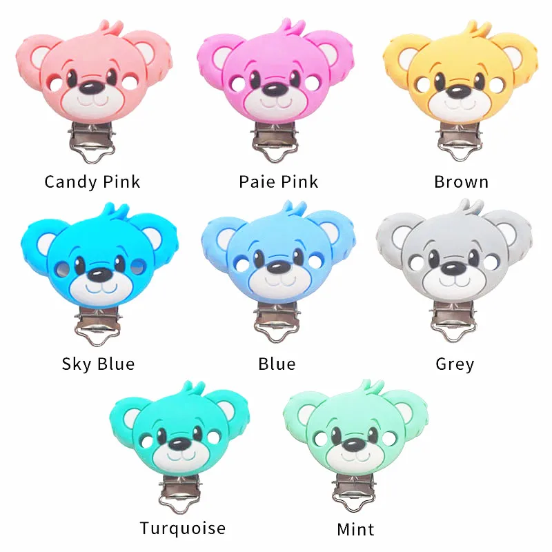 Chenkai-chupete de silicona de oso para beb&eacute;, accesorios de chupete, soporte de animales, broches de lactancia, DIY, 5 uds.-4