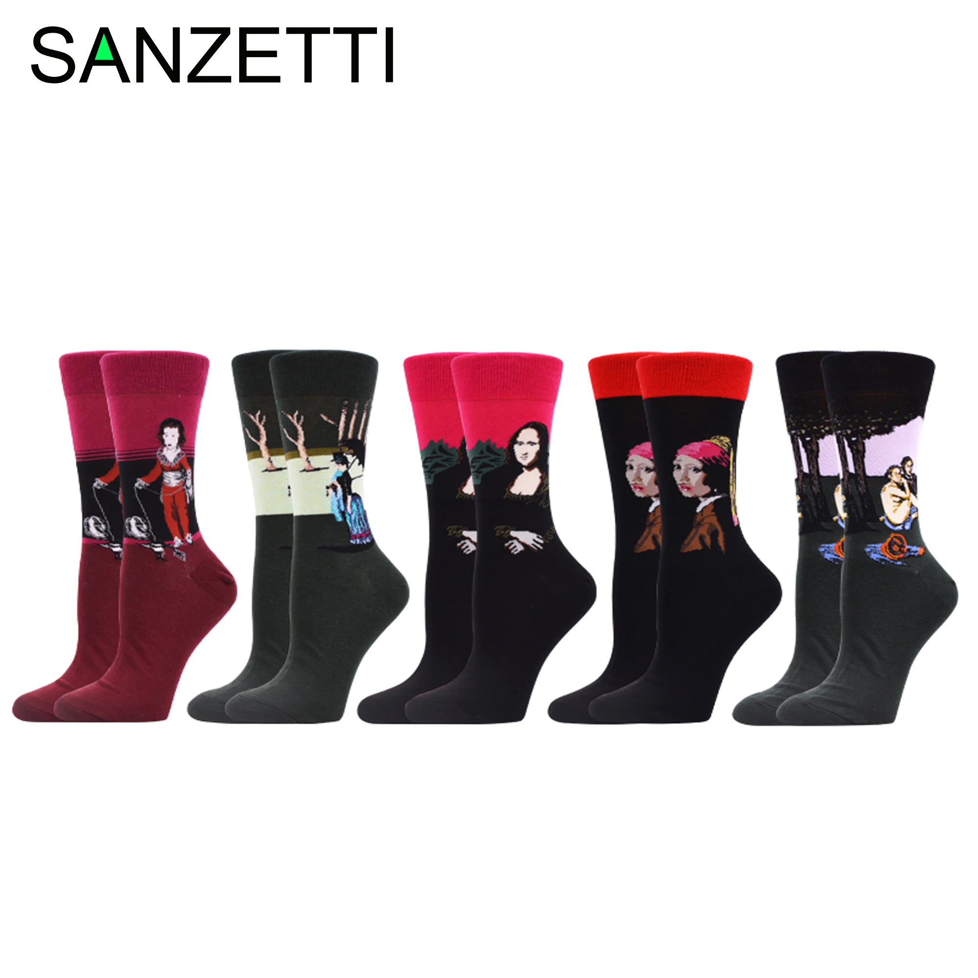 SANZETTI 5 пар художественных Ретро женских носков из чесаного хлопка счастливые