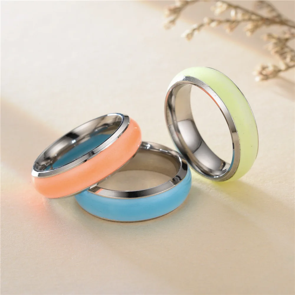 Fashion Stainless Steel Luminous Rings For Women And Men Blue Pink Green Color Glowing In The Dark  Jewelry Gift ZL-001 images - 6