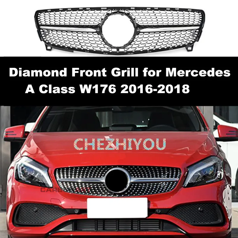 Алмазный передний гриль для Mercedes A Class W176 2016 2018 без камеры гоночная решетка