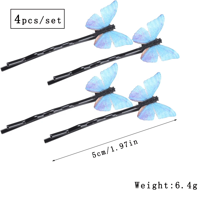 

4Pcs Blue Butterfly Hairpins Elegant The Word Hair Clips For Women Cute Handmade Jewelry Fashion Summer Holiday Hair Accessories