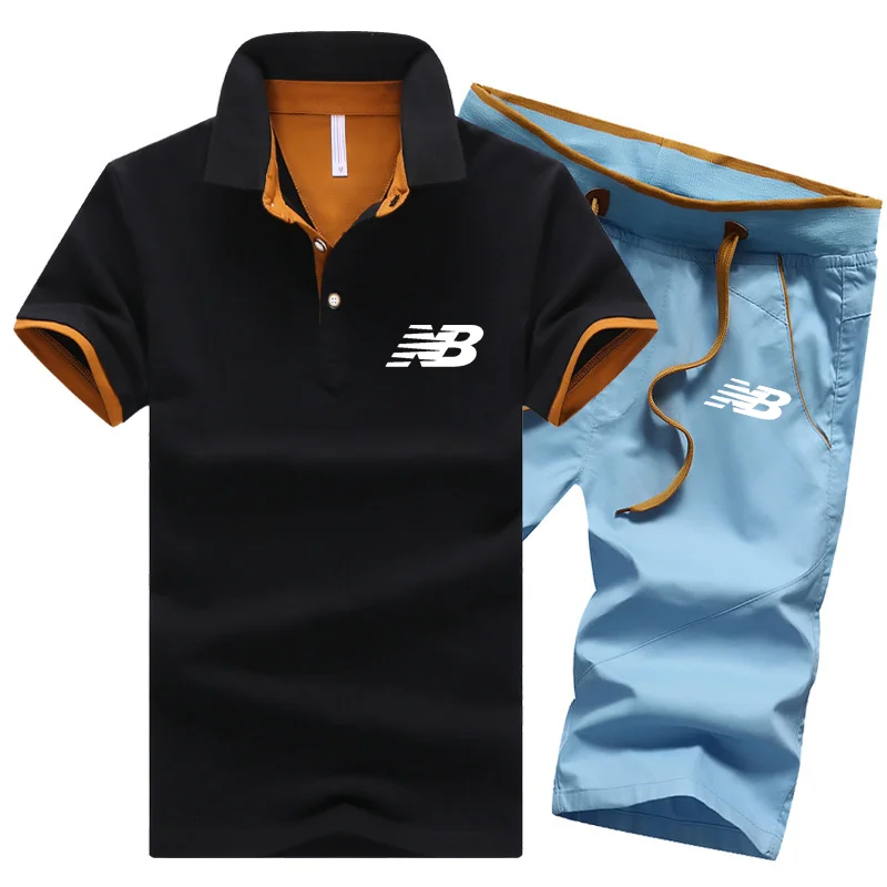 

SummerMen's POLO Short-Sleeved Suit NB SportswearRunning Casual Breathable Quick-Drying POLOT Shirt Summer Two-Piece Sports Suit