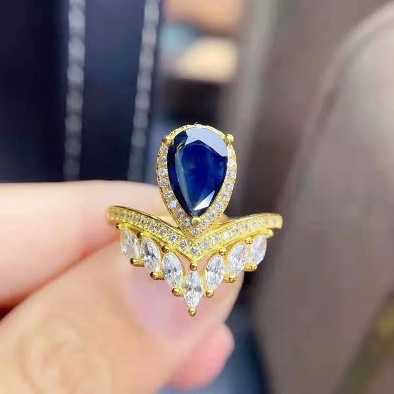 

Natural Sapphire Drop Gemstone Luxury Ring S925 Sterling Silver Fine Fashion Charming Jewelry for Women MeibaPJFS