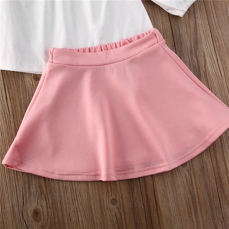 

New Toddler Baby Girl Clothes Sets Kids Girls Princess Long Sleeve Flower Off Shoulder Top T-shirt+ A-Line Skirts Outfit 1-6Y