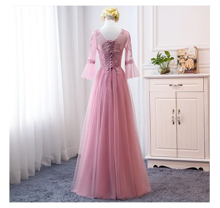 MNZ-9858Z# платье подружки невесты новые зимние рождественские платья средней длины с длинными рукавами г. Бледно-лиловый на шнуровке для девочек