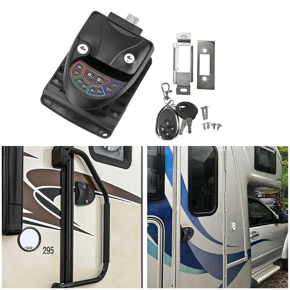 

Remote Control With 2 Keys Keyless Entry RV Door Lock Trailer Motorhome Caravan Latch Handle Knob Anti Theft Camping Deadbolt