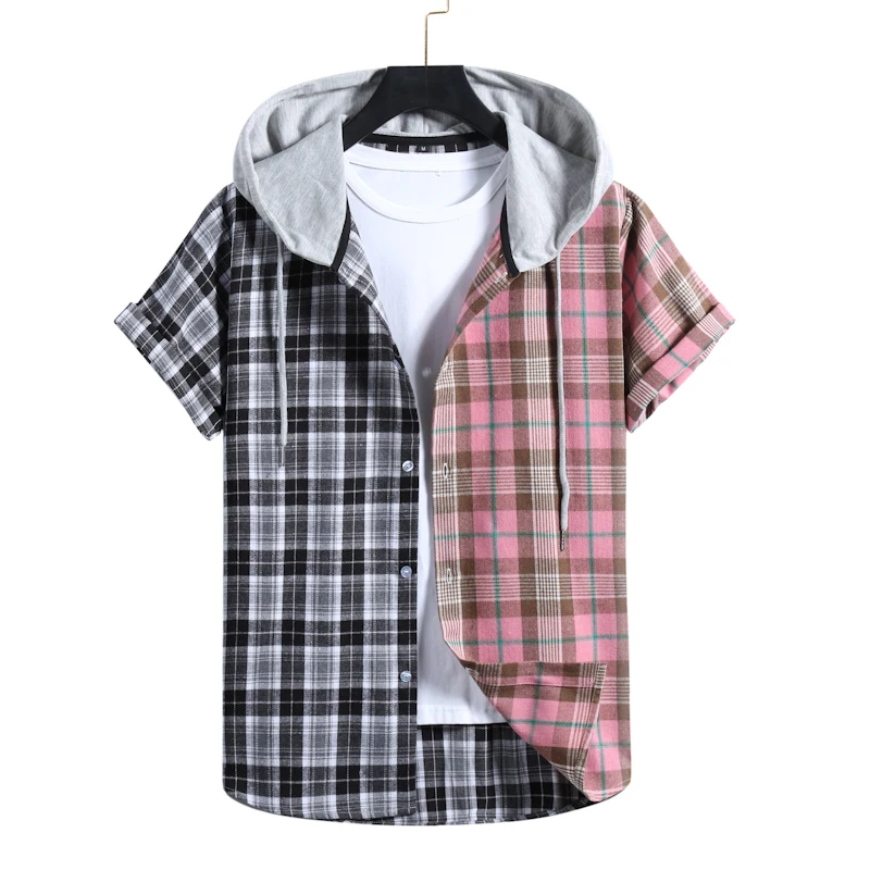 New Summer Style of Men's Casual Hat Patchwork Short-sleeved Shirt
