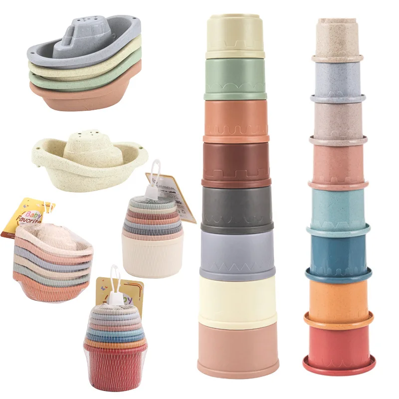 

8pcs Of Set Baby Stacking Cup Toys Interesting Early Educational Baby Bath Toys Stack Tower Gift Baby Birth Montessori Toys