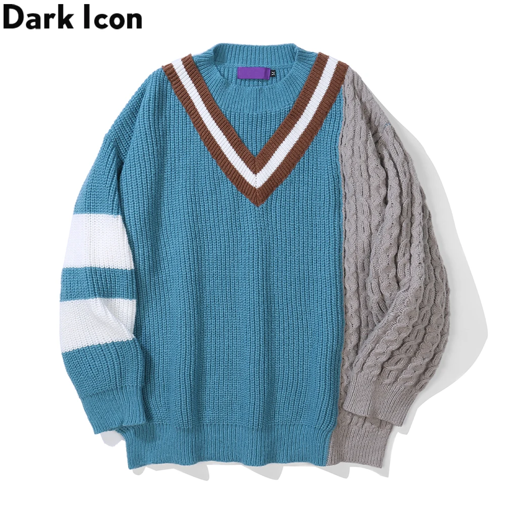 

Dark Icon Fake V-neck Pullover Men Women Sweater Knitwear Patchwork Men's Sweater Couple Clothes