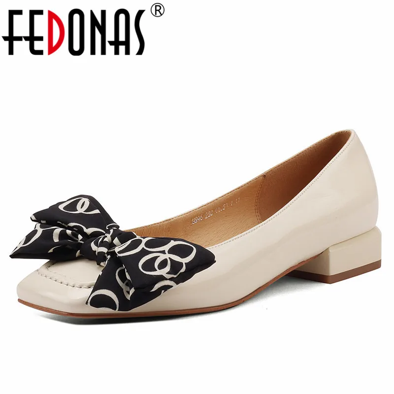 

Женские туфли-лодочки FEDONAS, повседневные туфли из лакированной кожи на низком квадратном каблуке с бантиком-бабочкой, весна-лето