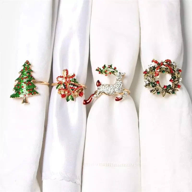 

4Pcs Christmas Napkin Rings Napkin Clasps Alloy Napkin Rings Napkin Buckles Dinner Wedding Party Table Decoration CNIM Hot