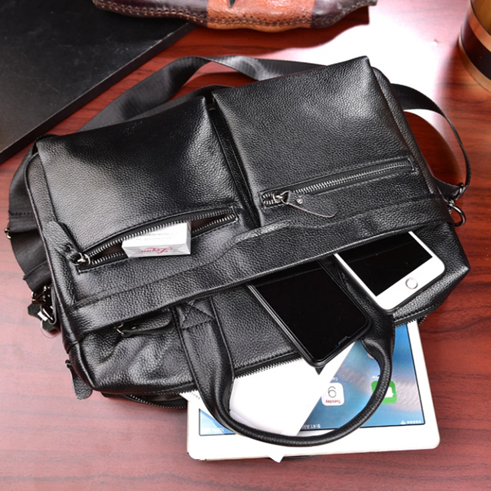 

Men Quality PU Leather Briefcase 2021 Male Large Laptop Bag Business Office Handbags Black Brown Vintage Shoulder Bags XA720ZC