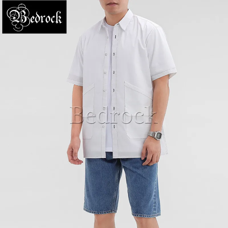 Мужская короткая рубашка с карманами MBBCAR, темно-синяя рубашка в простом стиле, контрастные цвета, брендовая рубашка Amekaji с резиновыми пуговицами, лето 9171