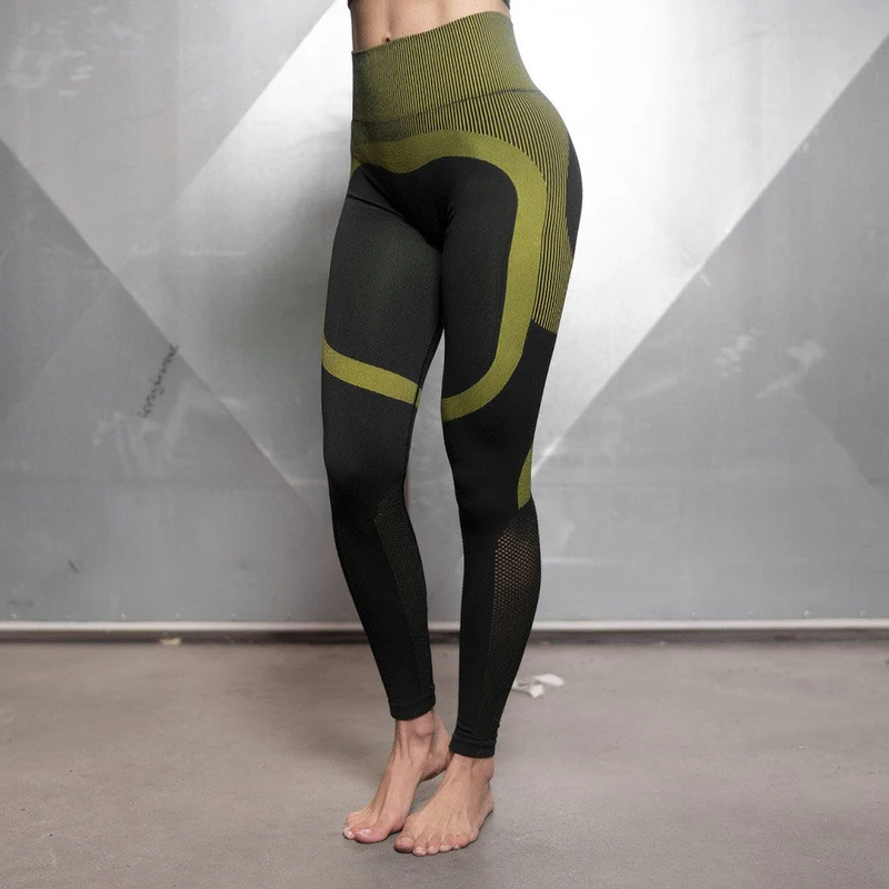 

Women Fitness Yoga Pants Running Hollow Out High Waist Elasticity Pants Tights Patchwork Seamless Female Leggings Gym