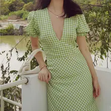 Womens Summer Sexy Evening Party Sweet Vintage Luxury Dresses Short Sleeve Casual Elegant Bohemian Plaid Print Clothing 2021 New