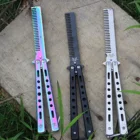 Складной Учебный нож-бабочка из нержавеющей стали, стильный нож, расческа для волос, инструменты для укладки, черныйсеребристый классный складной гребень