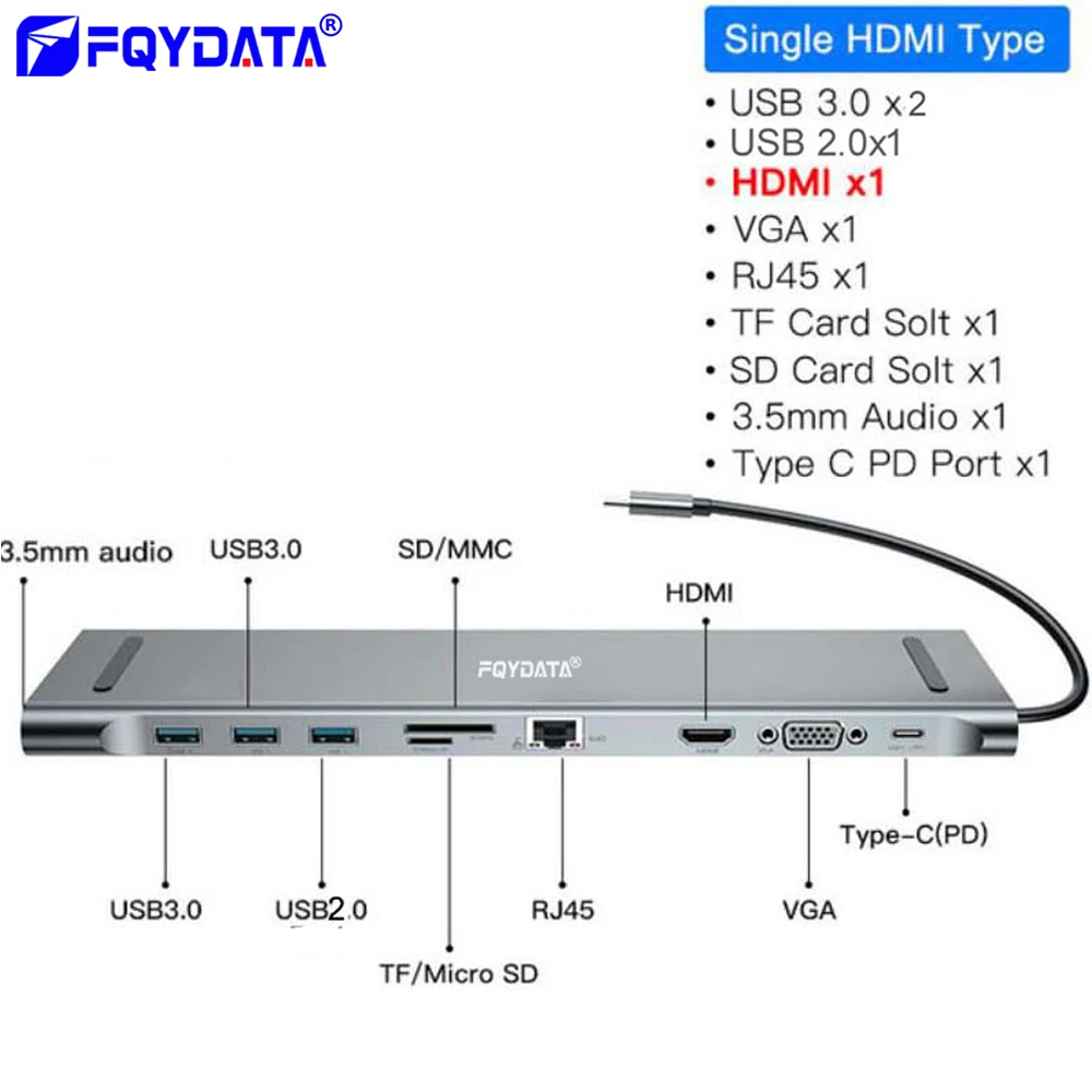 Адаптер FQYDATA 10 в 1 USB Type c 3 0|Док-станции для ноутбуков| |