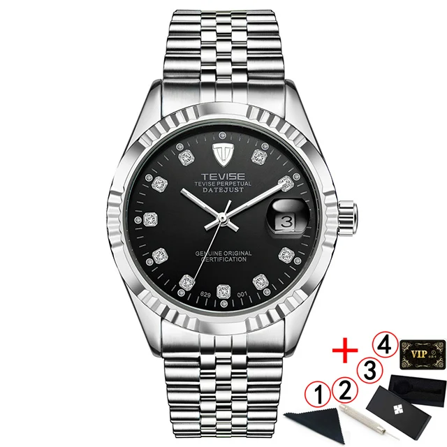 7 silver black box Tevise автоматические механические часы, спортивные роскошные Брендовые мужские часы, деловые наручные часы, мужские часы, Relogio Masculino - Цвет: 7 silver black box