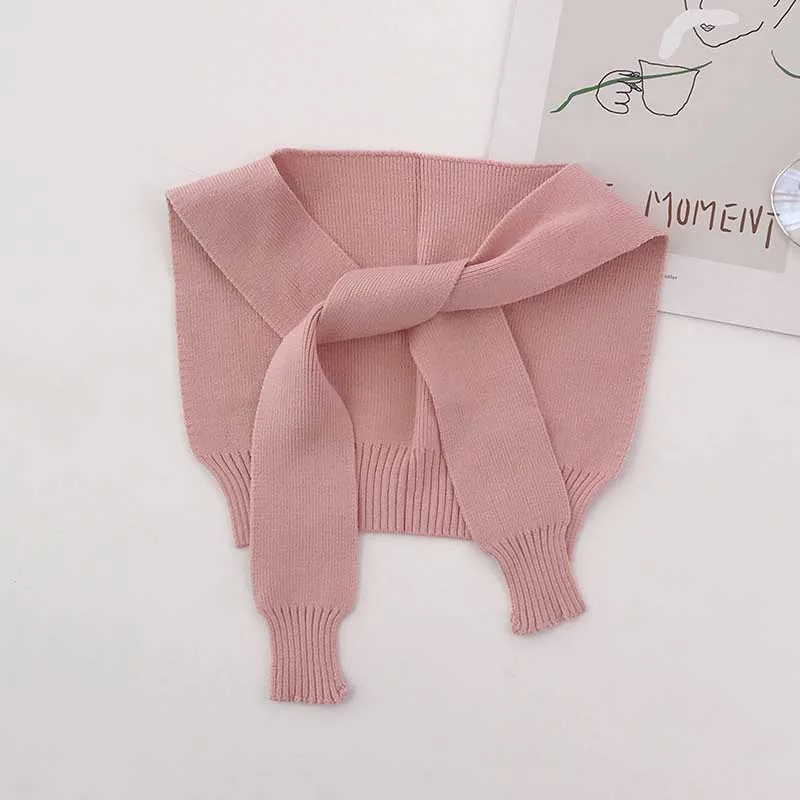 pink Однотонная вязаная Маленькая шаль для мальчиков и девочек, жилет из искусственного кашемира на плечо для студентов с фальшивым воротником, осенний Детский шарф-палантин с узлом - Цвет: pink