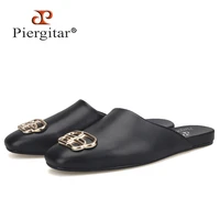 piergitar 2022 handcrafted black calfskin mens mules british style luxurious brand metal buckle men slippers leather insole