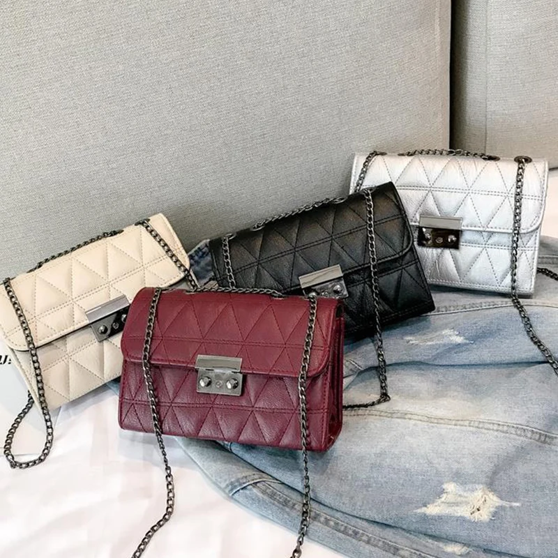 

Women Bag Cross Body Messenger Small Pu Leather Chain Plaid Women's Bags