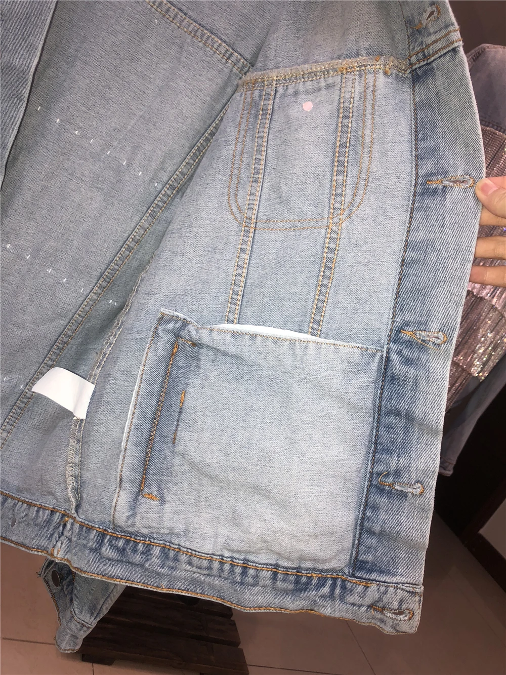 Женская короткая джинсовая куртка роскошная синяя/серебристая вечерняя в стиле