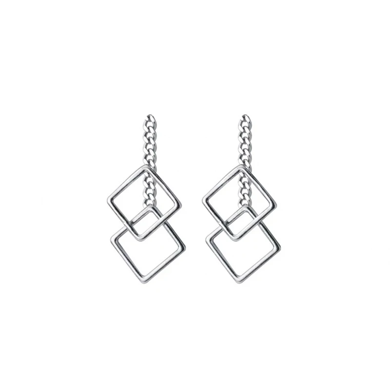 

2021 New Cute Simple Geometric Hollow Square Chain Earrings Female Korean Personality Chain Simple Cold Wind Earrings