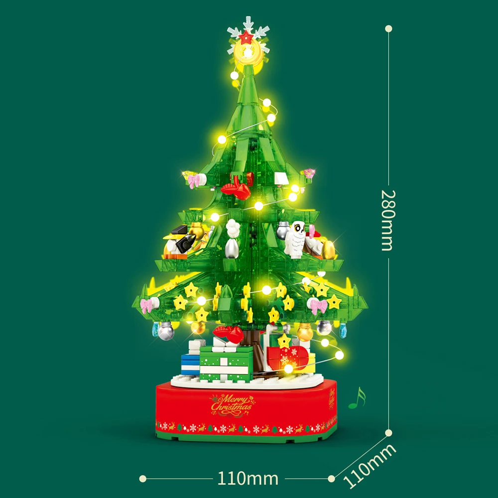 

Christmas Gift Christmas Tree Rotating Music Box Compatible With Lego Assembled Building Blocks Children'S Christmas Gifts