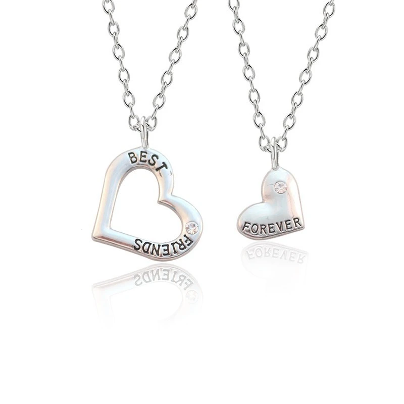

2 Pcs/Set Best Friends Necklace For Women Girls Heart Puzzle Crystal Hollow Out Pendant Necklace Bff Friendship Forever Jewelry