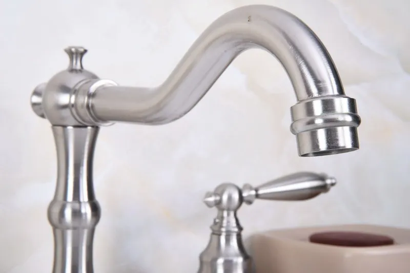 Brushed Nickel Brass Widespread Deck-Mounted Tub 3 Holes Dual Lever Handles Kitchen Bathroom Sink Basin Faucet Tap mbn013 | Обустройство