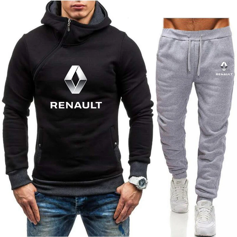 

RENAULT car logo Men's Suit Oblique zipper Hoodie + Pants Harajuku Sportswear Casual Men/Women Training Sports Shirt