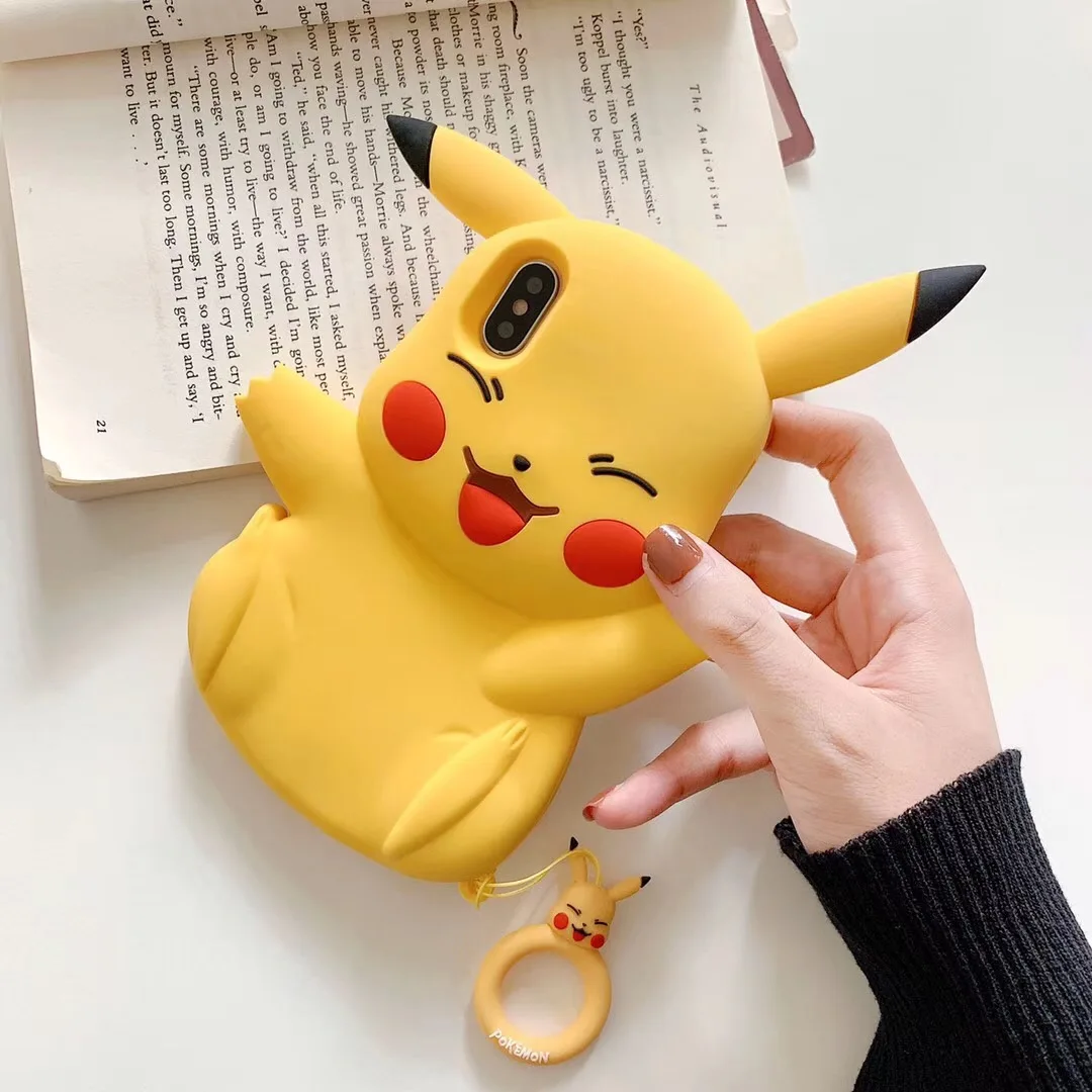Японский мультфильм 3D милый смайлик пакет маленький сыщик бикачус+ кольцо силиконовый мягкий чехол для iphone MAX XS XR 7 8plus чехол для телефона