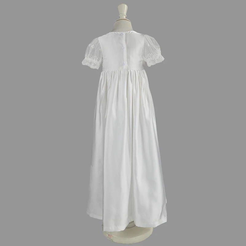 Атласная/кружевная Одежда для новорожденных платья крещения белая одежда