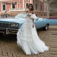 thinyfull a line ruffles long princess ball gowns wedding dresses short sleeves tulle beach bridal gowns mariage dress vestidos
