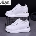 Кроссовки женские кожаные на скрытой платформе, повседневная обувь, на танкетке, золотистые, белые