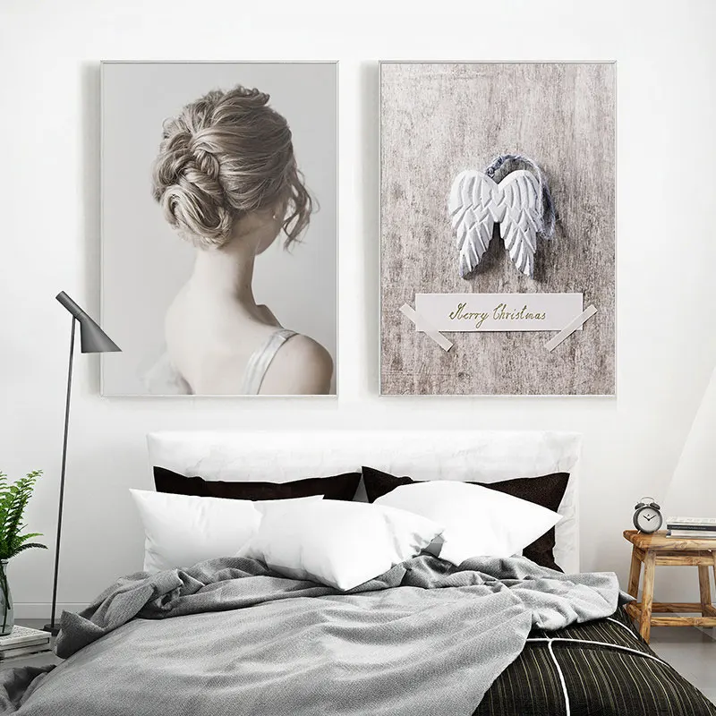 Scandinavian Angel Wings Canvas Paintings Woman Pink Feather Posters And Prints Wall Pictures for Living Room Decoracion | Дом и сад