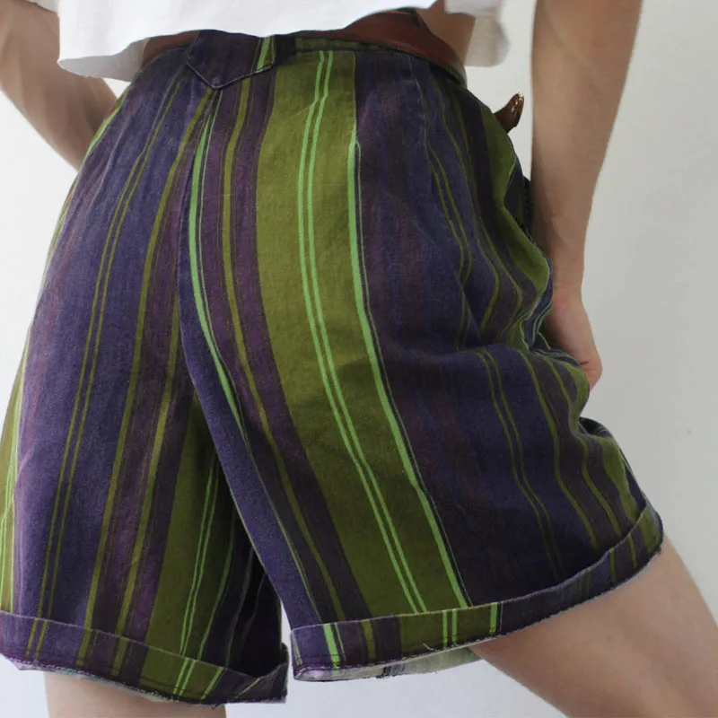 

Vintage Shorts 2021 New Summer Streetwear Striped Shorts High Street Colorful Loose Short Pants With Pocket Women Clothes