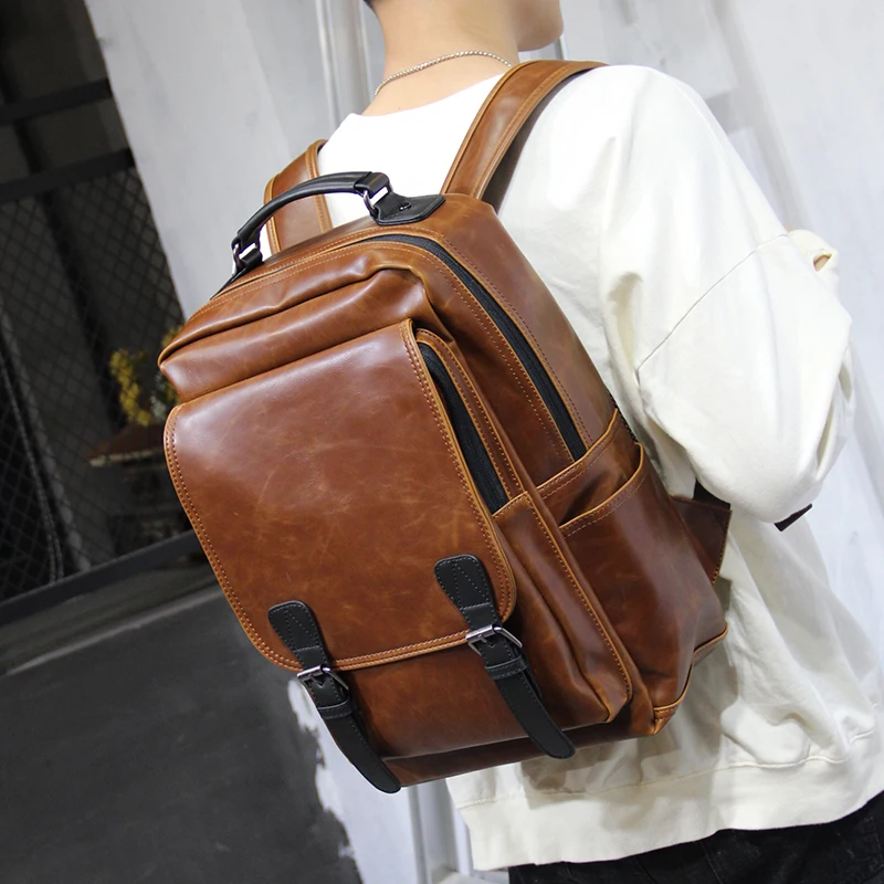 Мужской рюкзак из искусственной кожи высокого качества вместительный модный