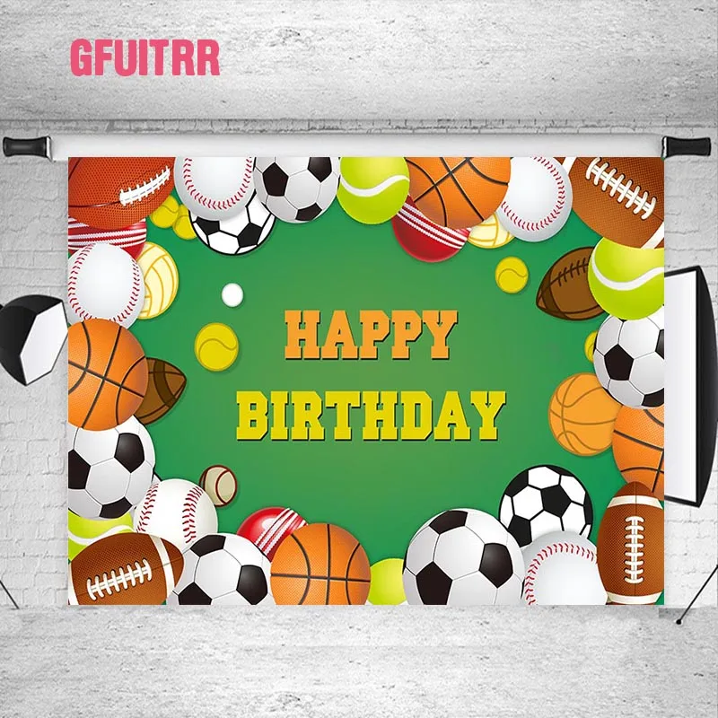 

Спортивная Тема GFUITRR пользовательский фото фон для мальчика на 1-й День Рождения фотография фон футбол, баскетбол, бейсбол баннер для регби ...