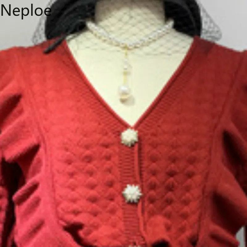 Neploe V образным вырезом с длинным рукавом вязаный однобортный Pull Femme пальто осень