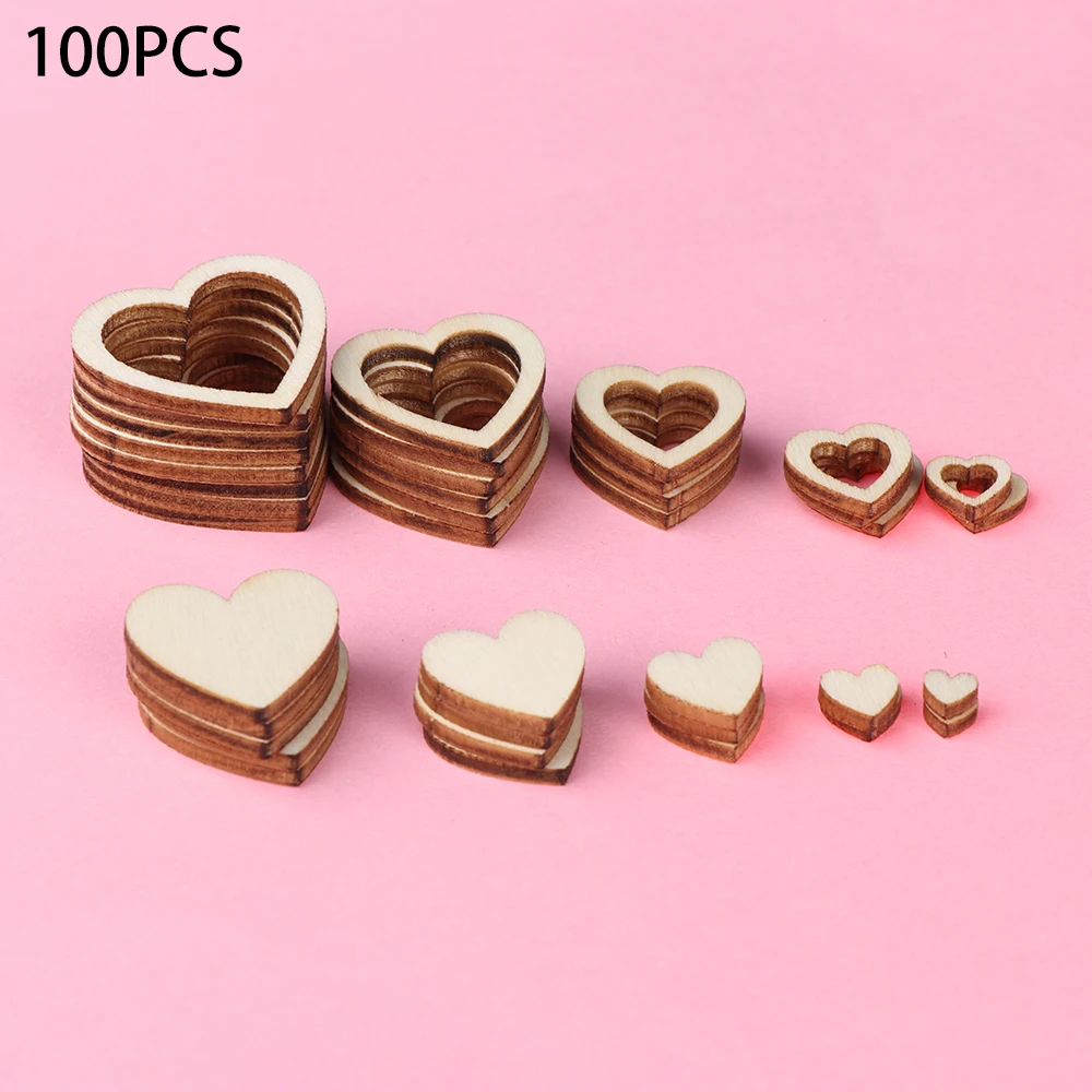 100 шт. новинка модные полое любовное сердце деревянные детали сделай сам лазерное