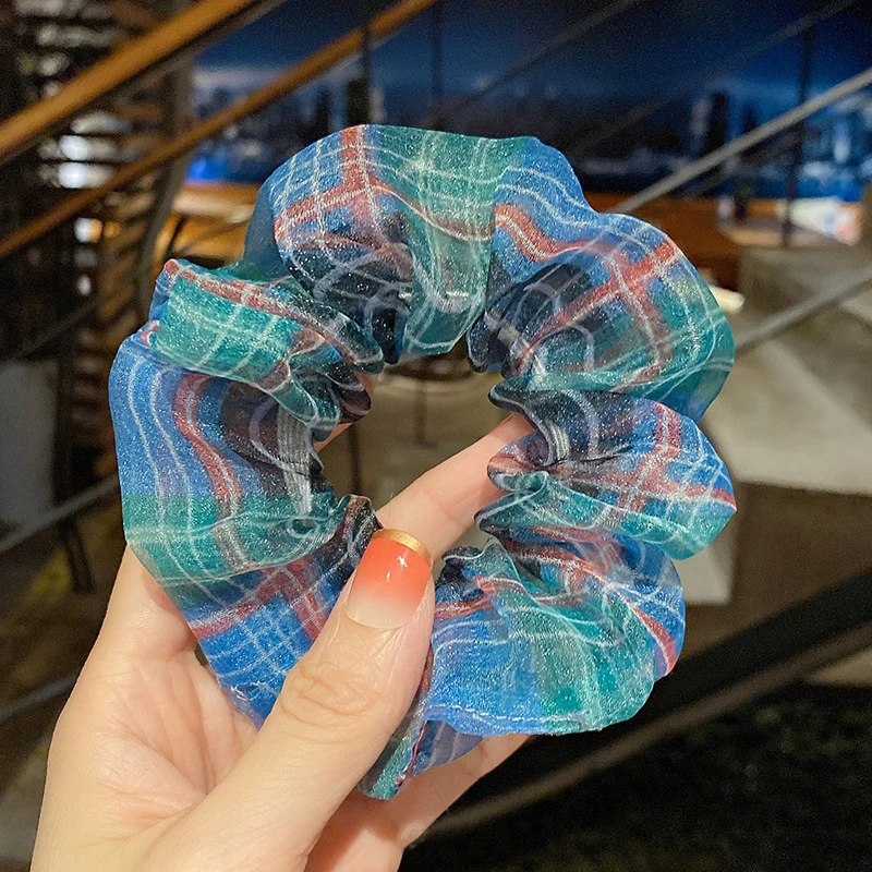 

Free Sweet Flower Plaid Printing Hair Scrunchies Korean Hair Band Head Fresh Colored Hair Rope Hair Tie Large Hair Accessories