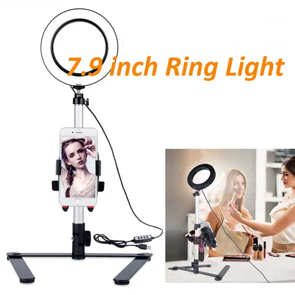 7.9inch see picture Светодиодный кольцевой светильник для камеры, кольцевой светильник для студийной фотосъемки, кольцевой светильник для Ютуба, для макияжа телефона, Селфи, с держателем для штатива - Цвет: 7.9inch see picture