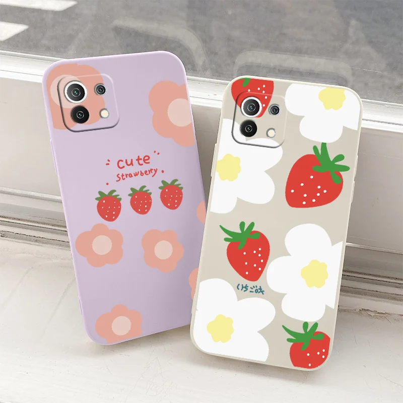 

Strawberry Flowers Case For Xiaomi Mi 11 lite Ultra 11i 10T 9T Soft Phone Cover For 10 10S 9 8 lite Pro Poco F2 X2 F3 Pro Case