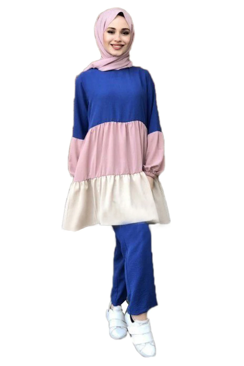 Мусульманские женские комплекты костюмы Abaya топы штаны Лоскутная одежда длинный