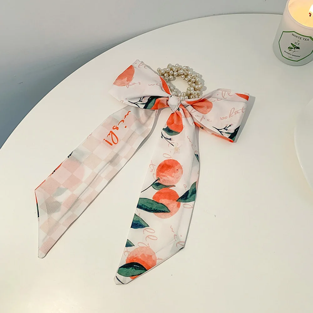 

Bowknot Pearl Elastic Hair Bands Women Girls Scrunchies Floral Hair Rope Ponytail Holder Headbands Female Hair Accessories F010