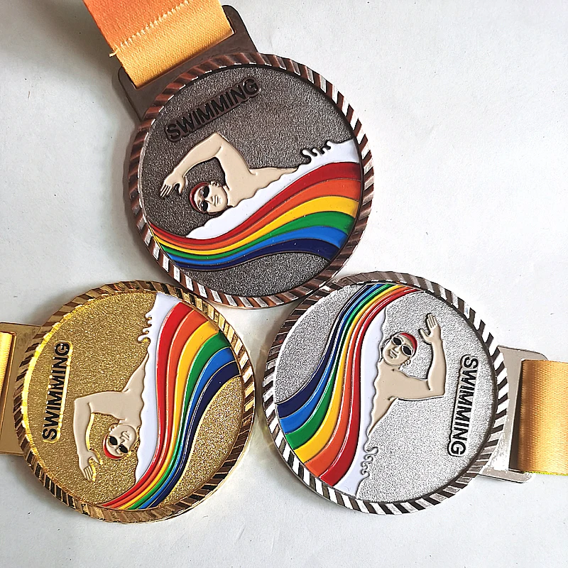 

Color New Metal Medal Match Medals Badges Souvenirs Swimming Sports Gold Medal with good ribbon School sports Metal 6.8CM