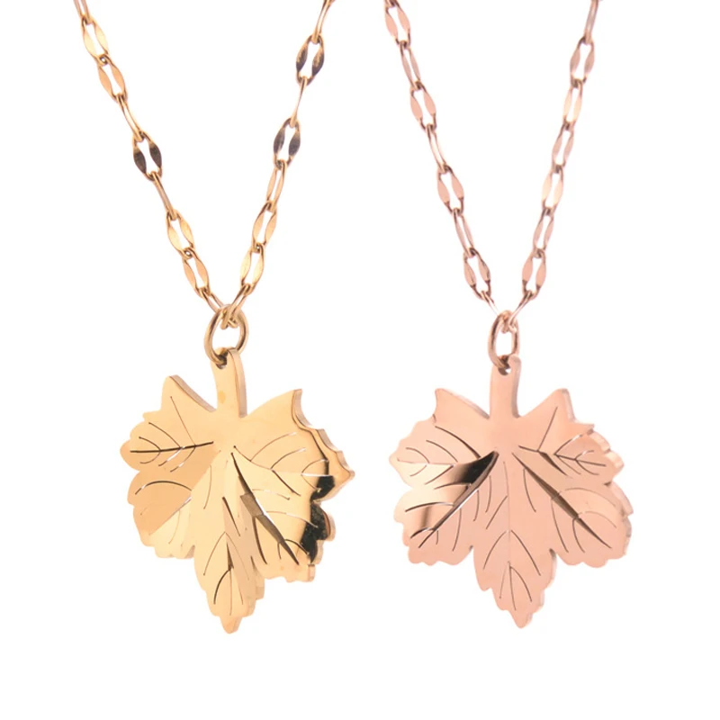 Rose Gold Maple Leaf Necklace Women Stainless Steel Choker Clavicle Pendant Necklaces Fashion Autumn Canadian Jewellery Titanium