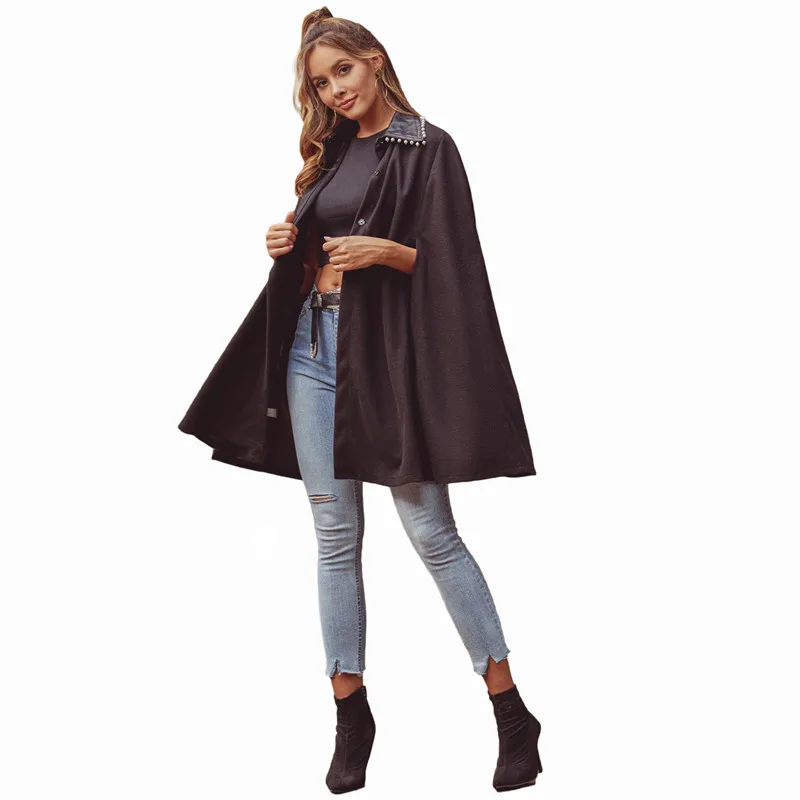 New Design Women Poncho Jacket Cloak Coat Turn-Down Cape Blazer Spring Autumn Elegant Mock Classy |
